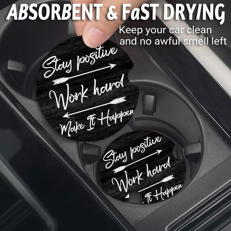 Yonlevres Car Coasters for Cup Holders，2.75" Anti Slip Rubber Mat with A Finger Notch, 2 Pack Car Cup Holder Coasters for Car Interior Accessories for Women Men Positive - Image 2